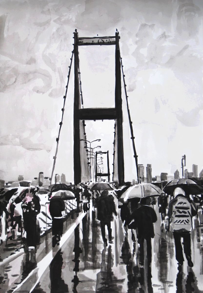 Urban And Pop Ink Drawing , Rainy Day By Alexandra Djokic, 20 X 28, Artwork For Sale On Artfinder