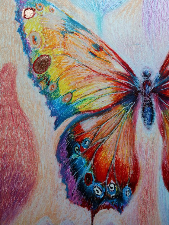 Vibrant Flight, Paper, Oil Pastel, 86x59 cm