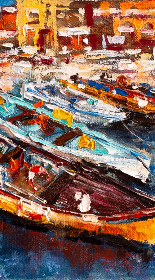 Boats in the harbor by Aleksandr Neliubin