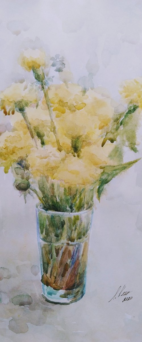 Dandelions. Original watercolour painting by Elena Klyan