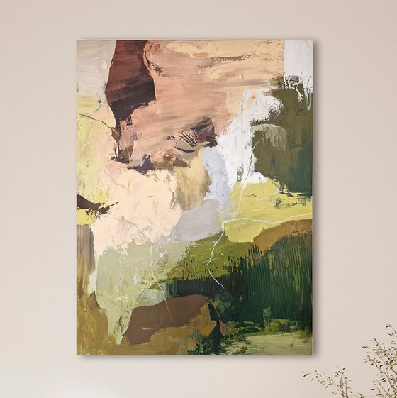 "Grace" Olive green brown abstract art