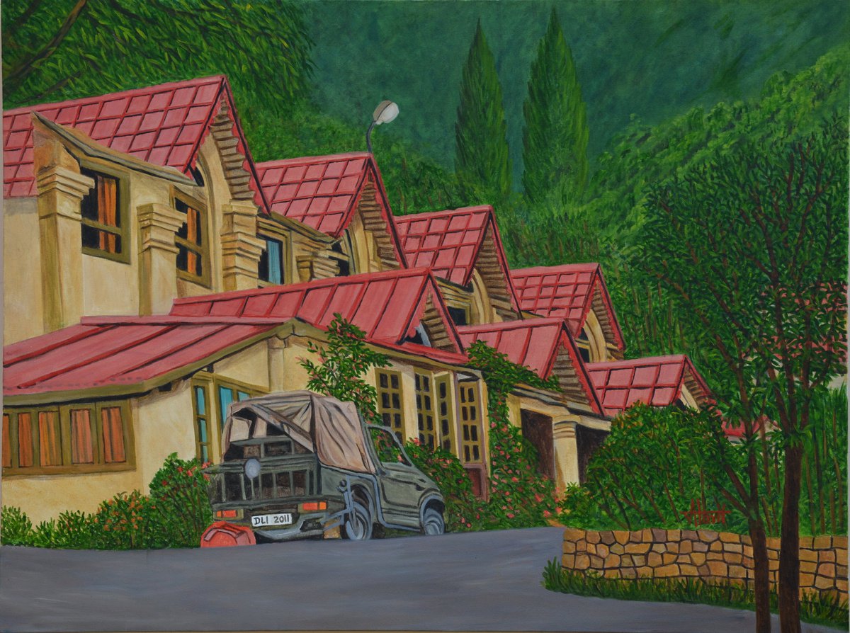 Expressive Landscape Oil Painting By Ajay Harit, 40 X 30, Holiday In Nainital Ii, Original Artwork