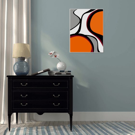 Abstraction artwork orange colored orang-gray-white-black