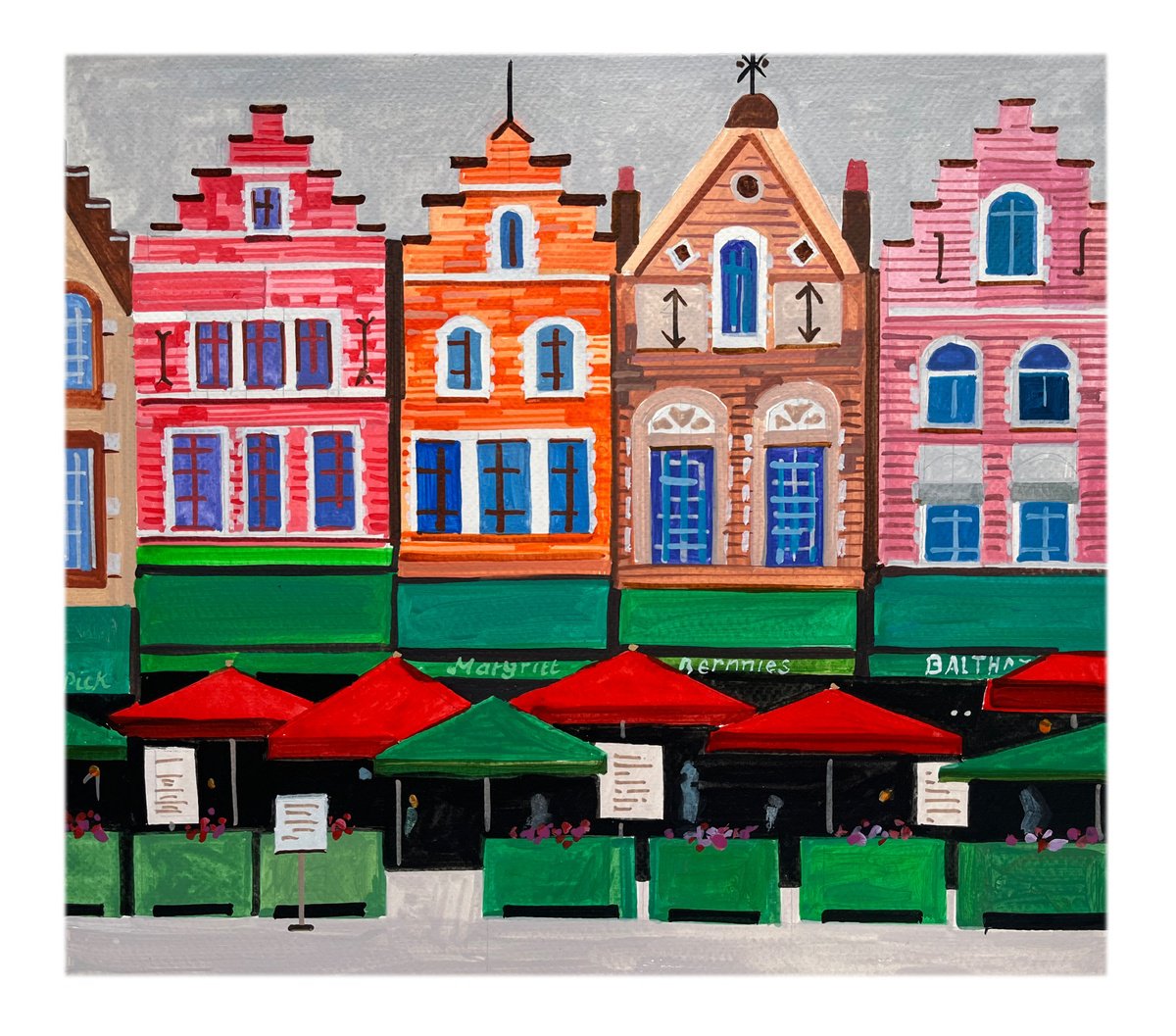 Urban And Pop Acrylic Painting , Bruges, Belgium-01 By Andre Baldet, 15 X 13, Artwork For Sale On Artfinder