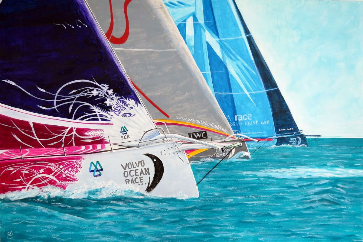 Photorealistic Landscape Acrylic Painting By Dmytro Yeromenko, 35 X 24, Start Volvo Ocean Race, 90*60, Original Artwork