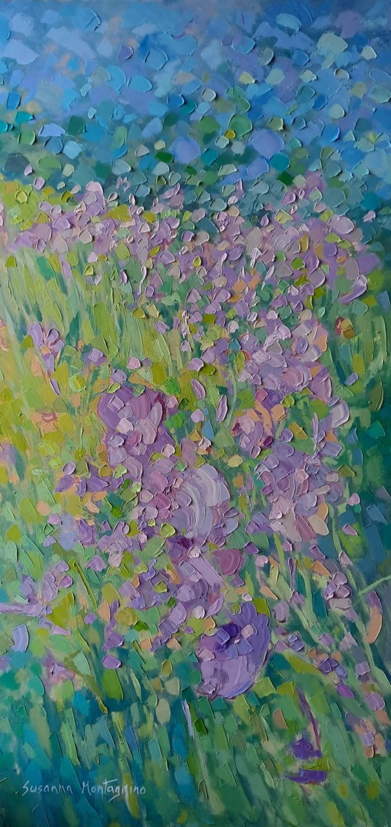 Impressionistic Botanical Oil Painting By Susanna Montagnino, 16 X 31", In Nature, Original Artwork