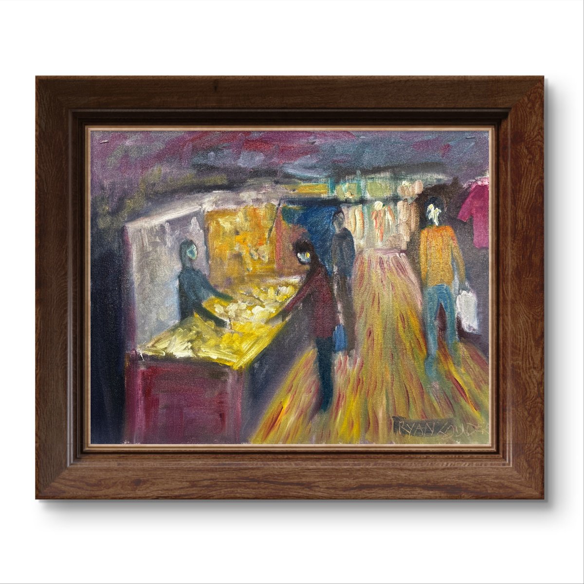 Impressionistic Portrait Oil Painting By Ryan Louder, 20 X 16", Midnight At The Market, Original Artwork