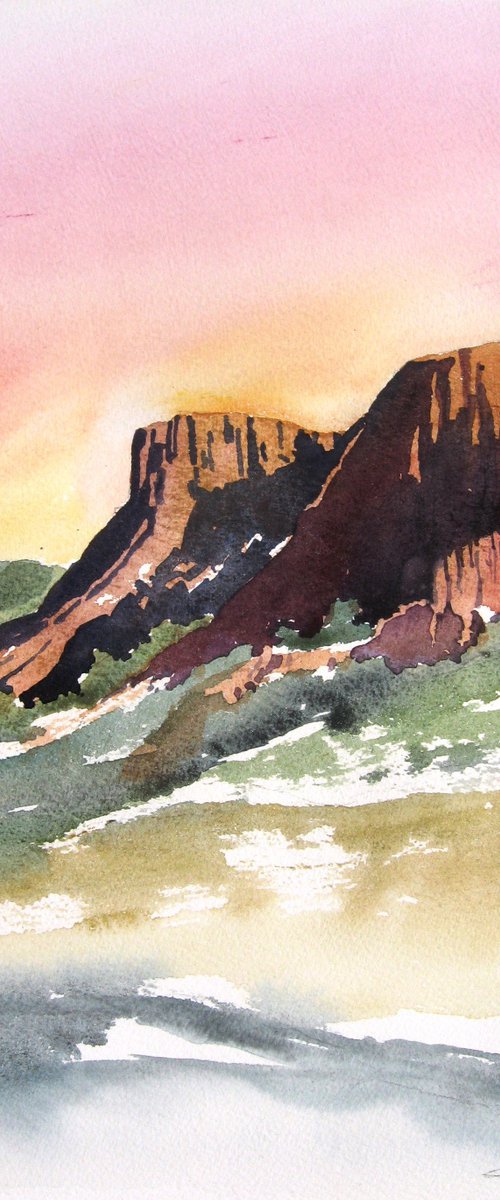 Desert Cliffs - Original Watercolor Painting by CHARLES ASH