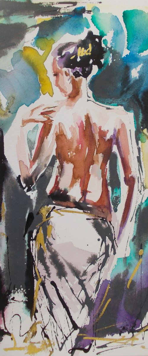 Woman Series- Watercolor and Ink on Paper by Antigoni Tziora