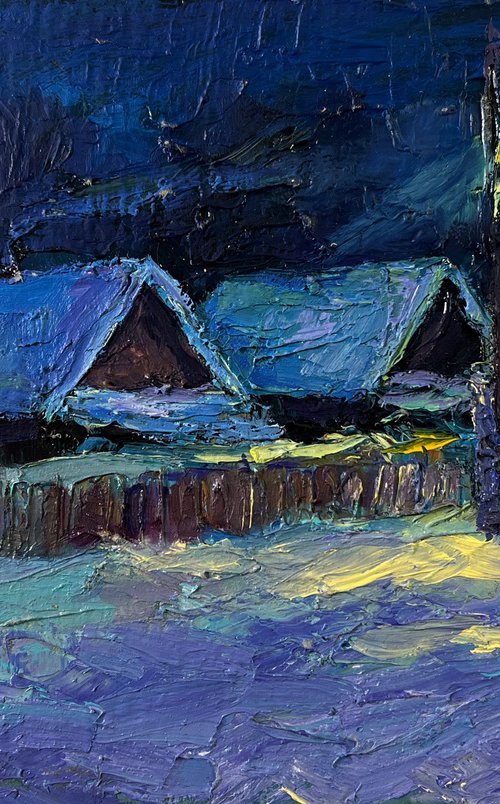 Winter Night in the Village by Boris Serdyuk