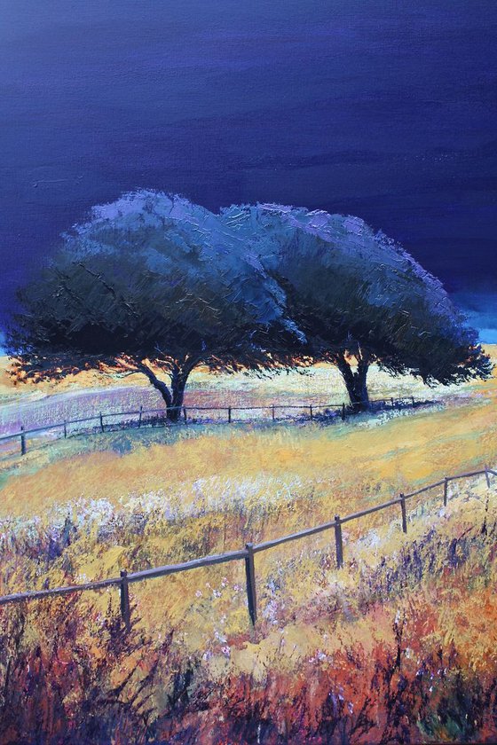 Blue Trees Intense 2 Large Original Oil Painting (30"x40")