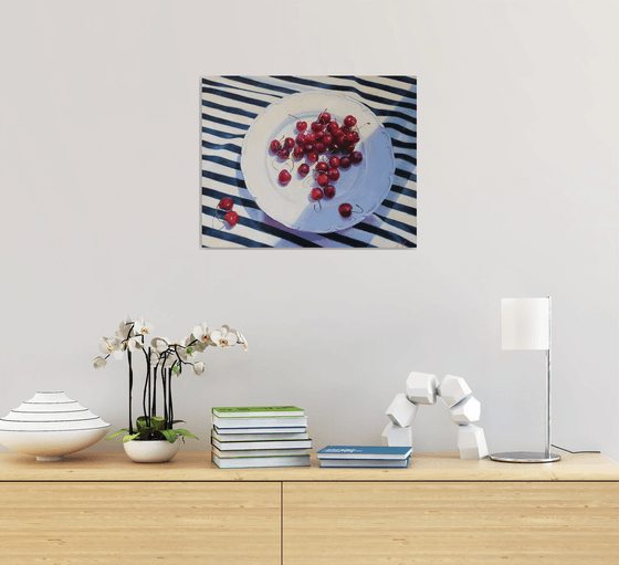 "Ripe sweet cherries."  still life summer plant cherries red  liGHt original painting  GIFT (2020))