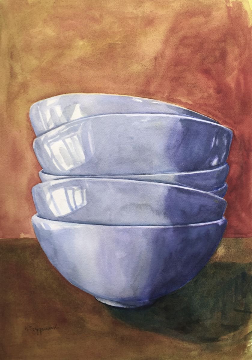Bowls with brown background by Krystyna Szczepanowski