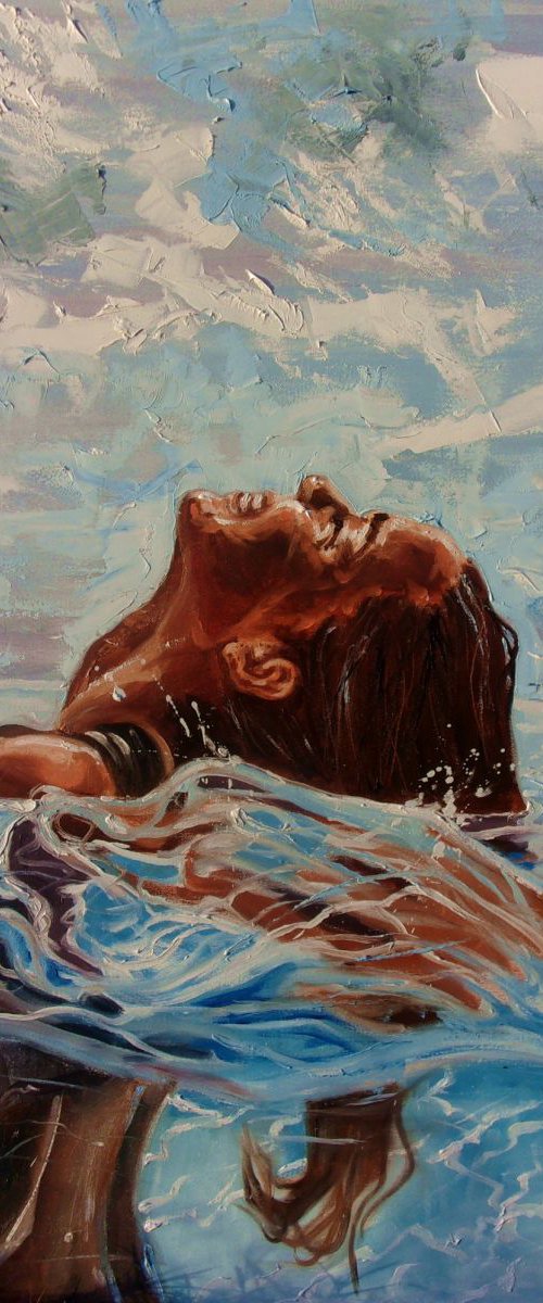 " HAPPY DAY'S " SEA original painting palette knife GIFT MODERN URBAN ART OFFICE ART DECOR HOME DECOR GIFT IDEA by Monika Luniak