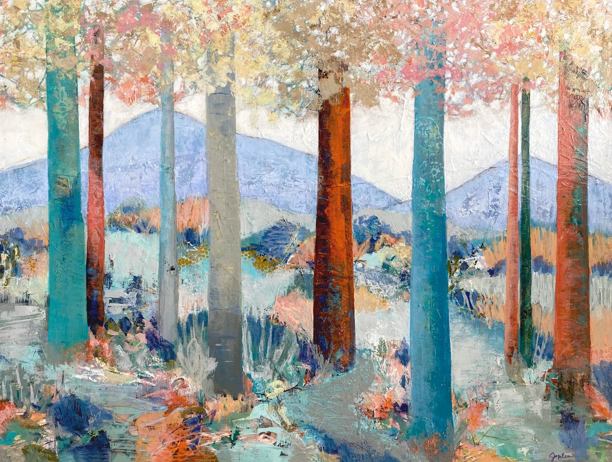 Organic Abstract Acrylic Painting By Debbie Joplin, 40 X 30, Enchanted Forest, Original Artwork