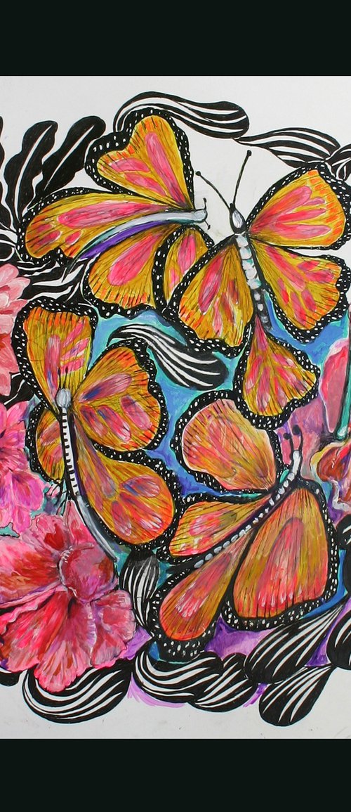 Butterflies among the Flowers by M Brick