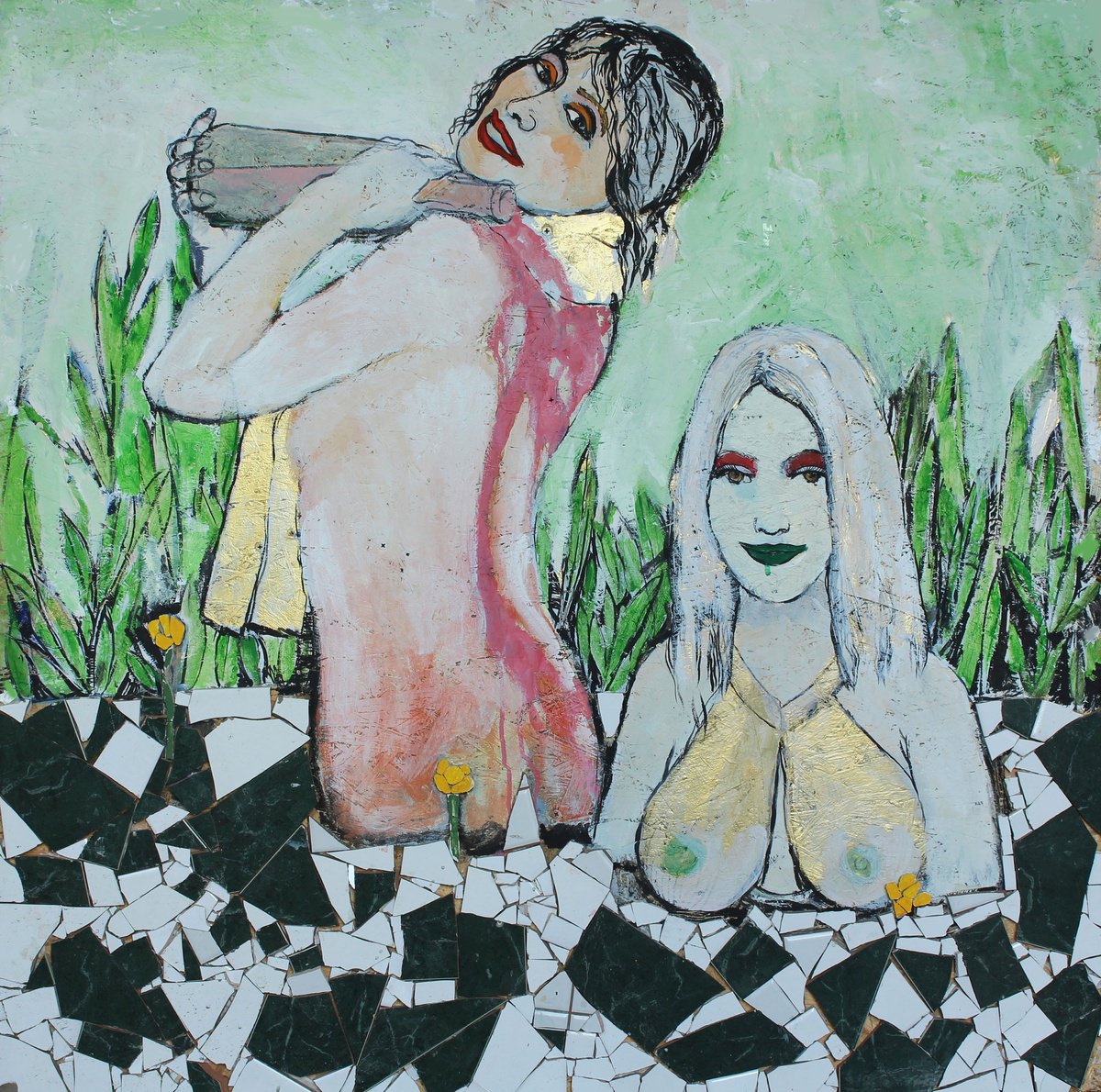 Surrealistic Portrait Painting By Artem Andreichuk, 39 X 39, Two Nymphs, Original Artwork