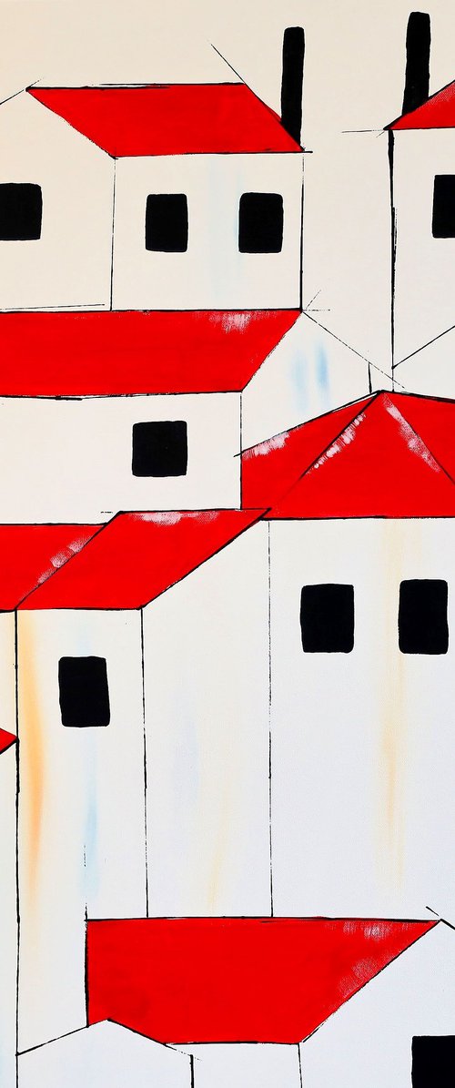 Acrylic - Red roofs by Poovi Art