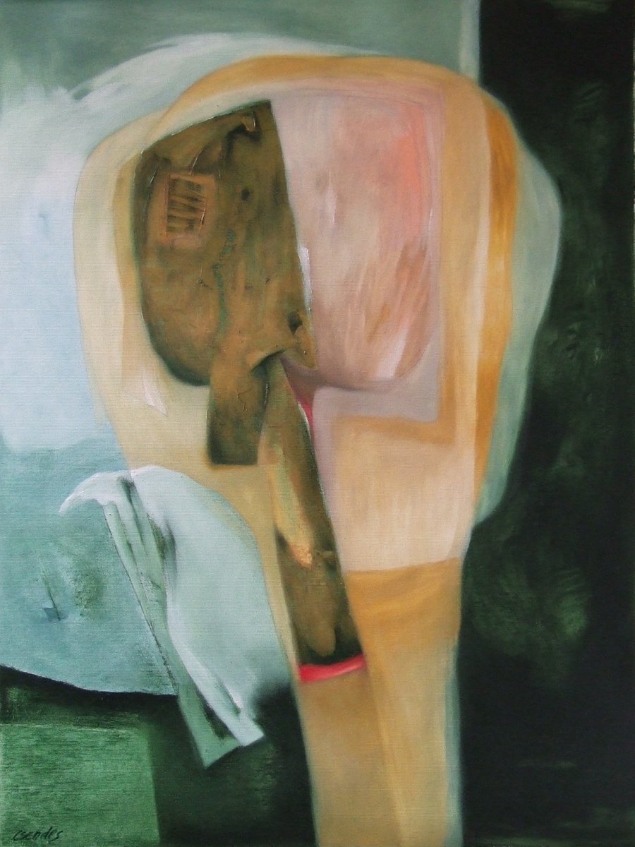 Expressive Abstract Oil Painting By Csaba Csendes, 24 X 31, The Big Question, Original Artwork