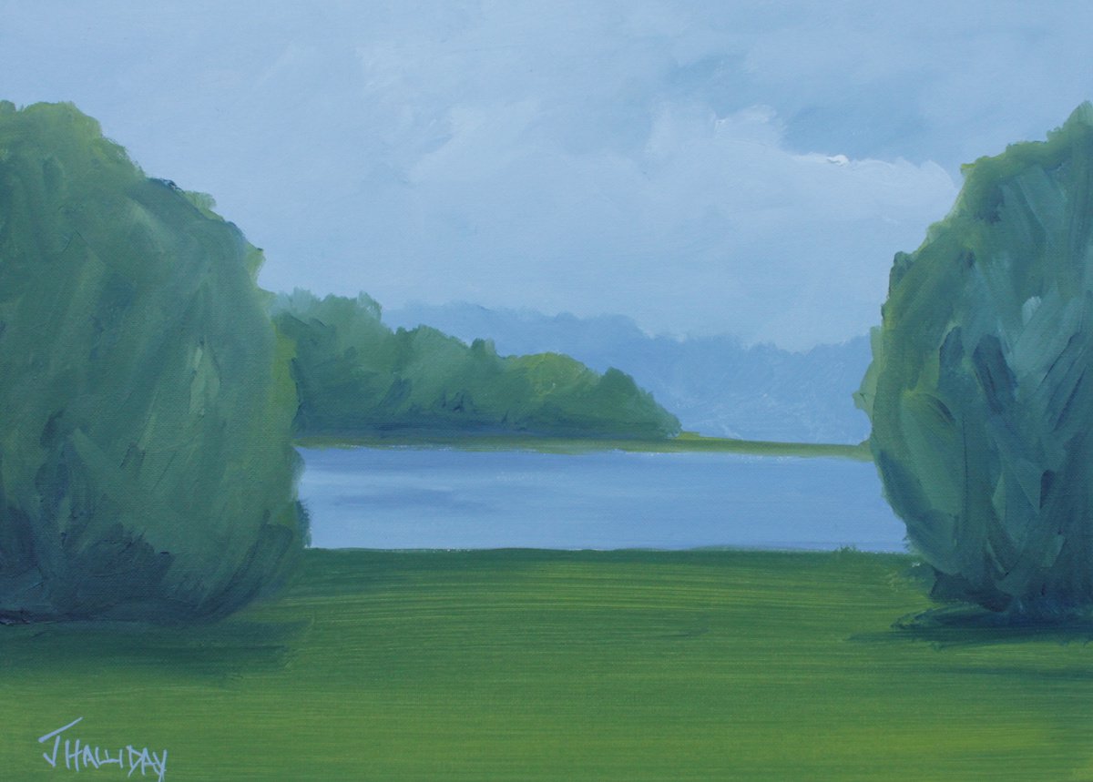Impressionistic Landscape Oil Painting By John Halliday, 14 X 10, Near The Lake, Original Artwork