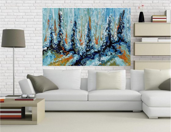 Early spring II - 48"x72" Extra Large Acrylic Blue Abstract Artwork created with Palette Knife