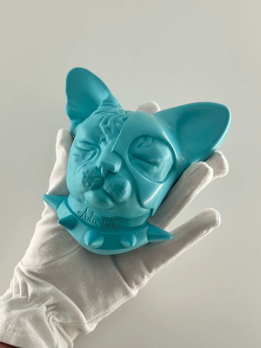 Surrealistic Animal Sculpture By Anton Tische, 5 X 5, Dualcat - Aqua 9/9, Original Artwork