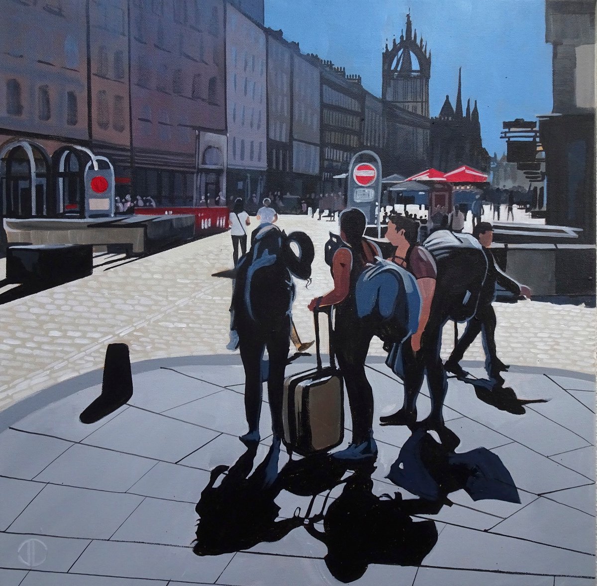 Impressionistic Cityscapes Acrylic Painting By Joseph Lynch, 20 X 20, The Royal Mile Edinburgh, Original Artwork