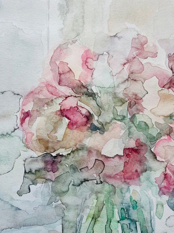 Bouquet with peonies. Original watercolour painting.