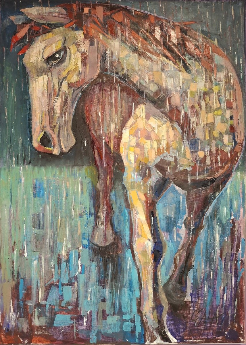 Expressive Animal Oil Painting By Galya Koleva, 20 X 28, Thirsty For Rain, Original Artwork