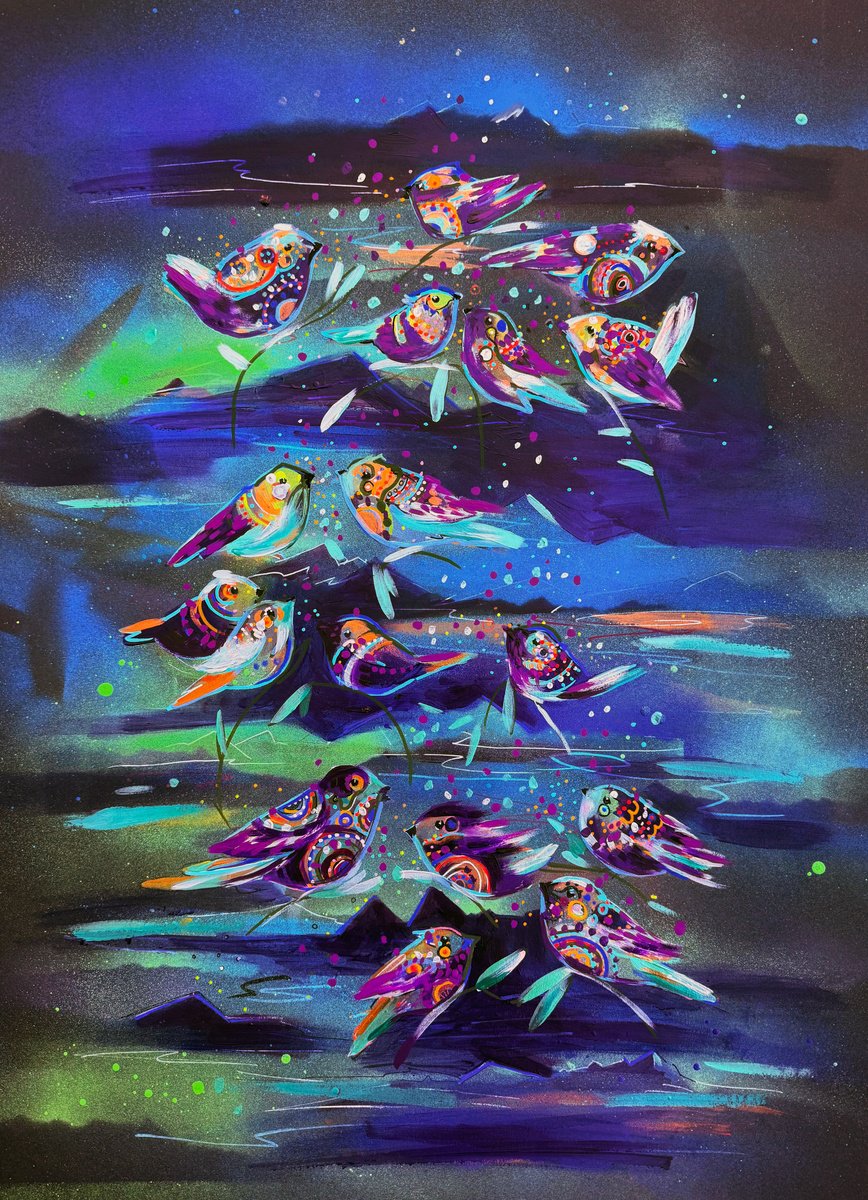 Aurora Birds By Randi Antonsen, 20 X 28, Artwork For Sale On Artfinder