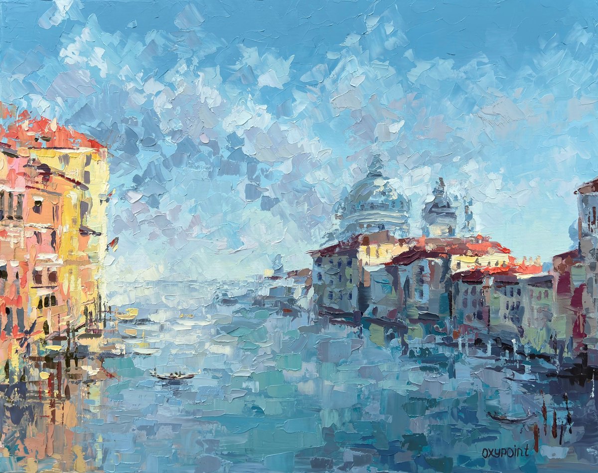Impressionistic Cityscapes Oil Painting By Oxypoint, 20 X 16", "Venice. City Of Romance", Original Artwork