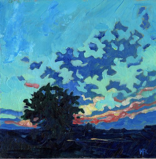 Blue Sky with Tree Silhouette by Mary Kemp