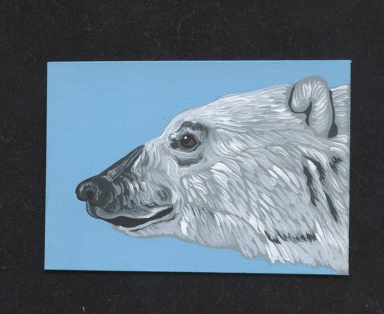 ACEO ATC Original Miniature Painting Polar Bear Wildlife Art-Carla Smale