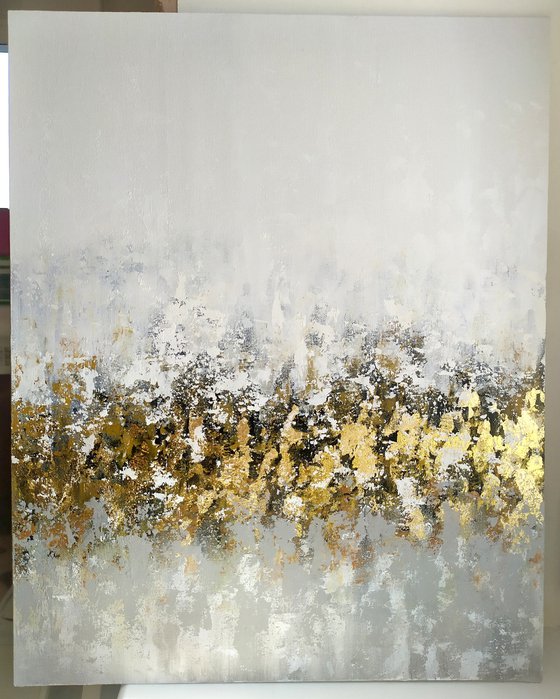 White abstraction with gold leaf