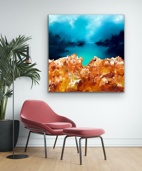 Realm of illusioned seas - Abstract Landscape - 90cm x 90cm