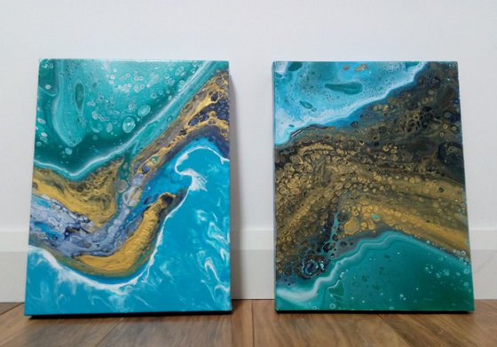 Wild Water #3, Set of 2 paintings, Ready to hang.