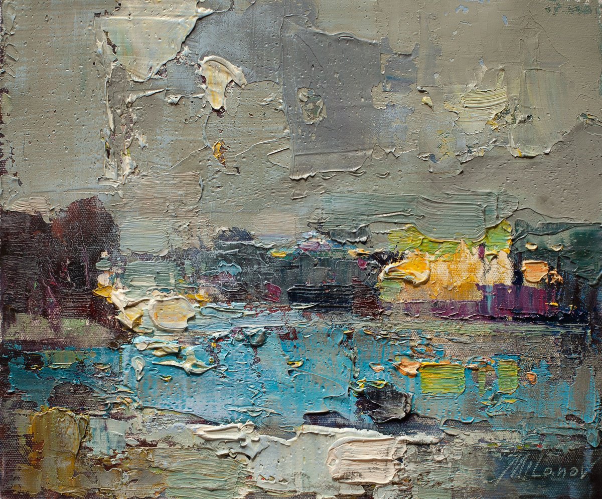 Impressionistic Landscape Oil Painting By Stojan Milanov, 14 X 12", " Cloudy Day ", Original Artwork