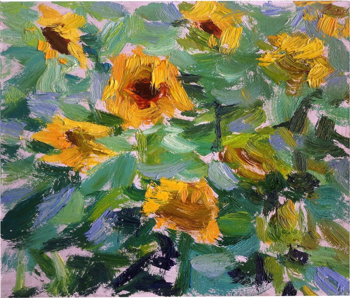 Sunflower . original oil painting modern summer august by Nataliia Nosyk