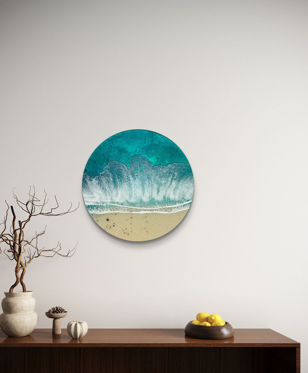 Organic Landscape Painting By Ana Hefco, 15 X 15, Round Ocean #111, Original Artwork