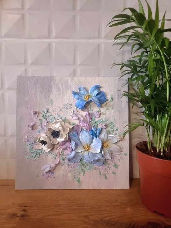 Blue tulips, white anemones