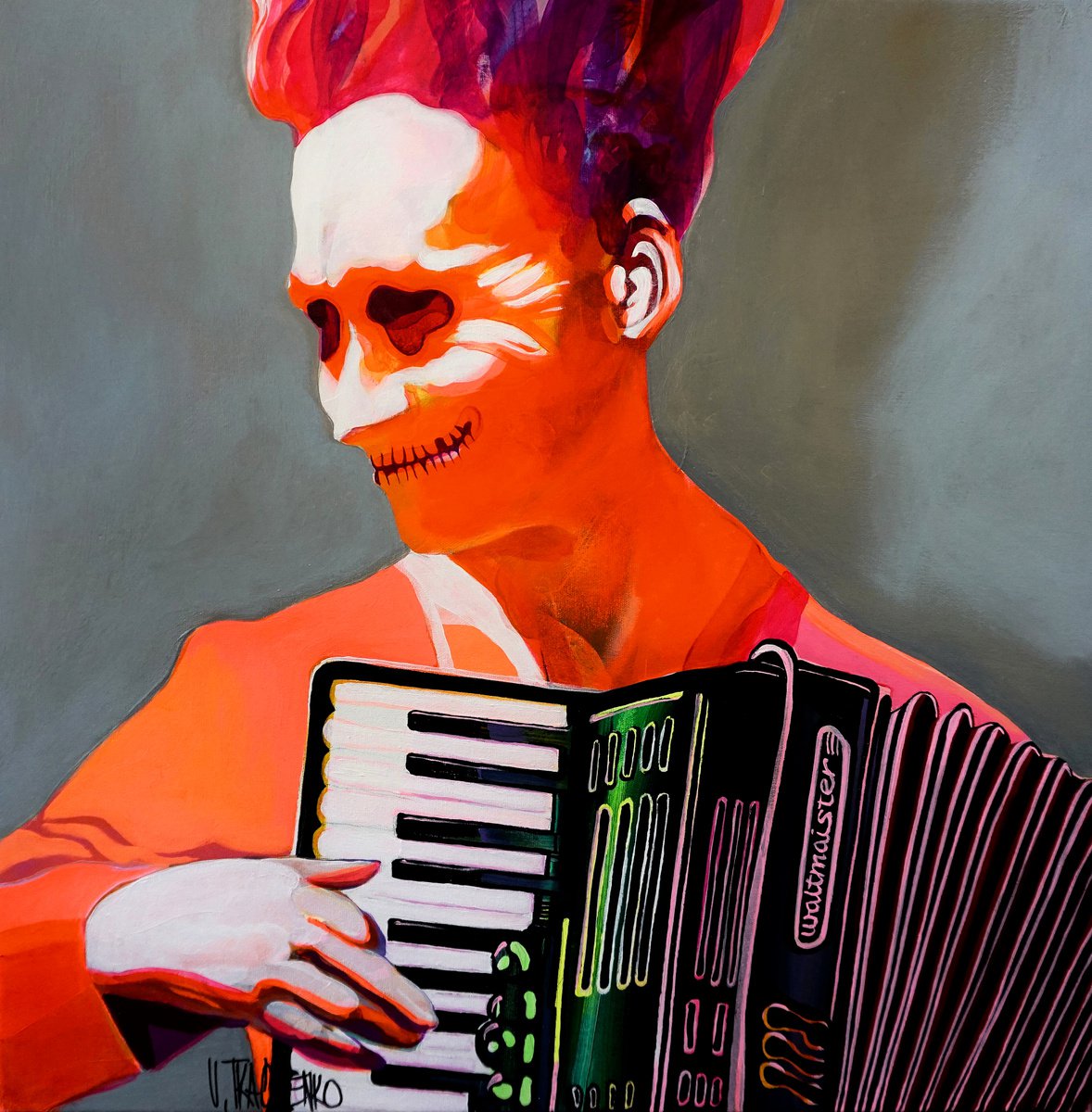 Organic Portrait Acrylic Painting By Victor Tkachenko, 24 X 24", Yablochko, Original Artwork