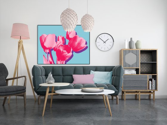 Tulips on turquoise