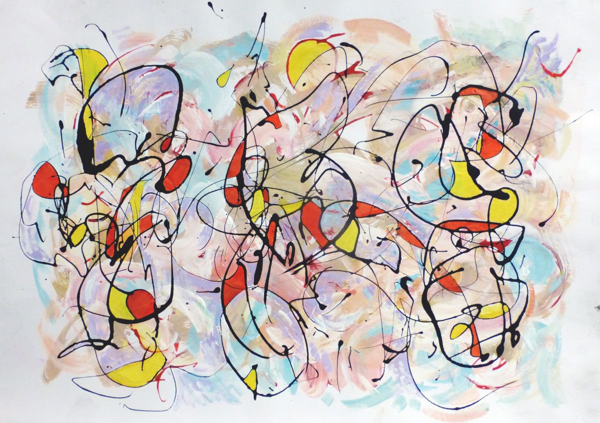 Abstract Painting By John Sharp, 23 X 15, Three Ways To Fry Fish., Original Artwork