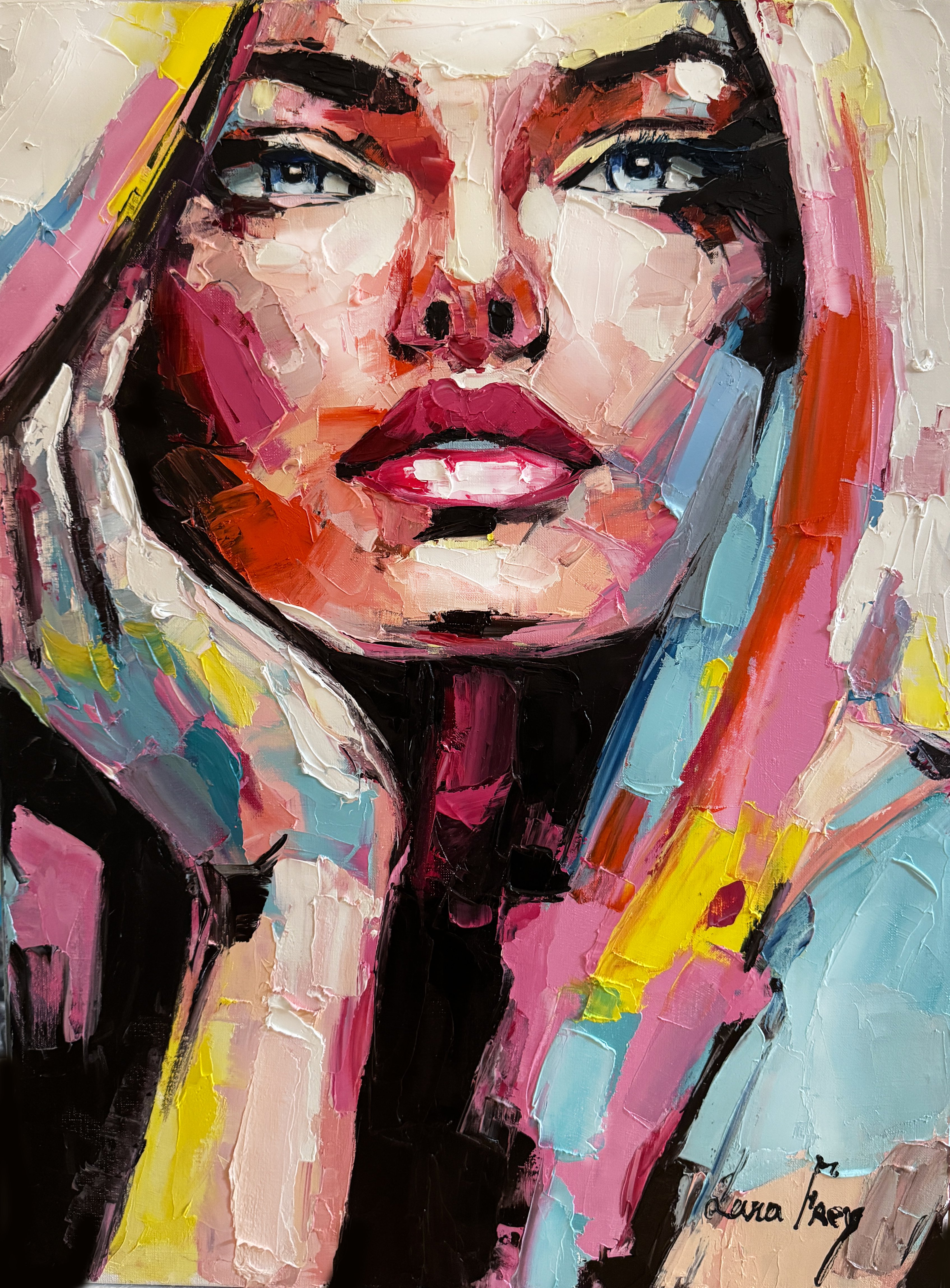 Expressive Portrait Oil Painting By Lana Frey, 24 X 31", Energy Of Presence, Original Artwork