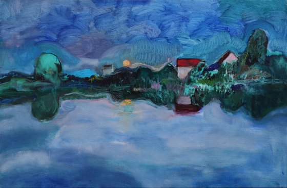 Twilight time.Moon rising