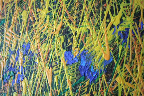 Wheat field and flowers 0104 /ORIGINAL ACRYLIC PAINTING