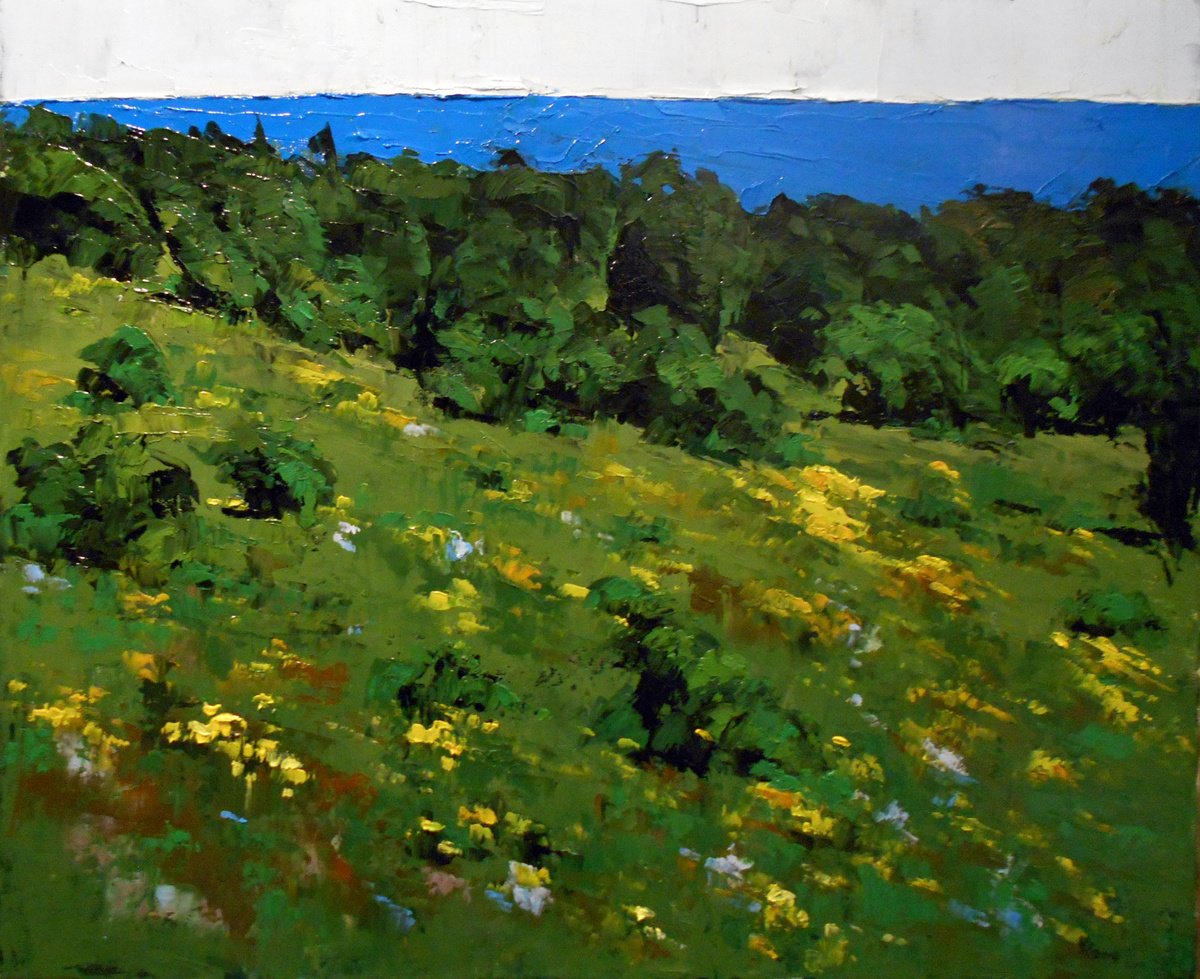 Impressionistic Landscape Oil Painting By Yuanyuan Liu, 29 X 24", Sea View, Original Artwork