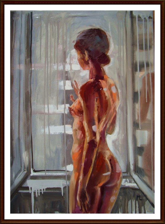 " WAITING FOR YOU ... " - 50x70cm original oil painting on canvas, gift, palette kniffe