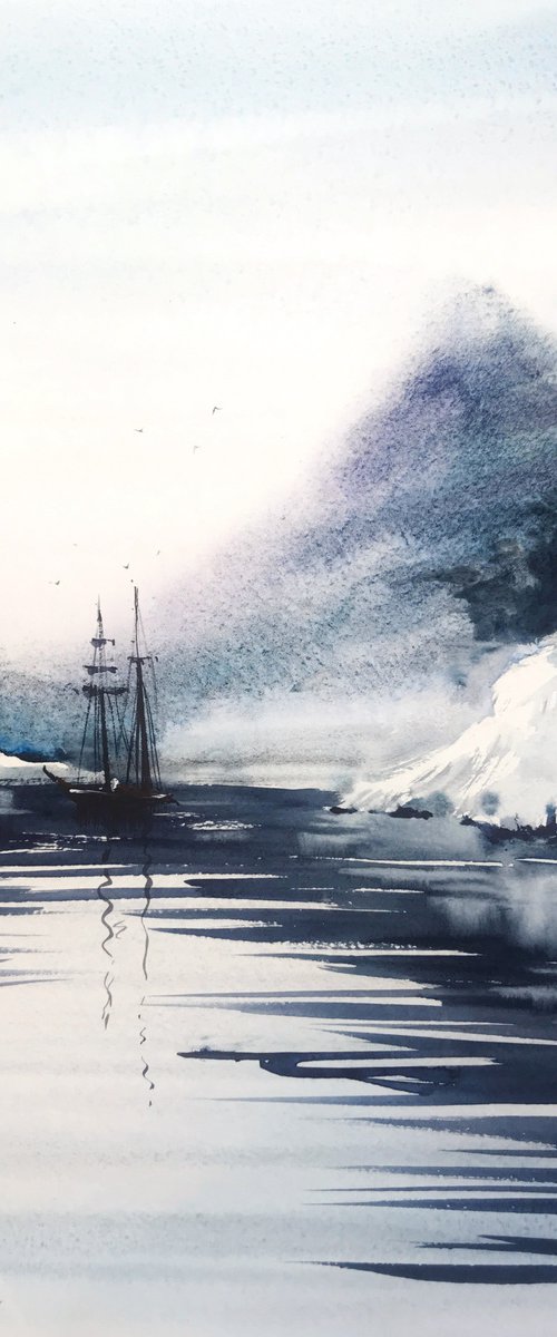 Ship and glacier by Eugenia Gorbacheva