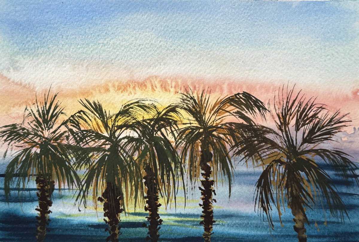 Expressive Landscape Watercolour By Yuliia Sharapova, 12 X 9", Plain Air Miniature Seascape, Original Artwork